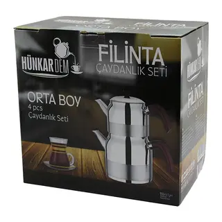 Filinta Orta Boy Çelik Çaydanlık Seti Çift Kapaklı Renkli Bakalit Kulp Üst Demlik: 1.25LT - Alt Suluk: 2.25LT Kendinden Süzgeçli