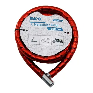 Tüp Anahtarlı Metal Kafa Çelik Motor - Bisiklet Kilit Silindirik Spiral Kilit Kırmızı KILIF22MM X 200CM