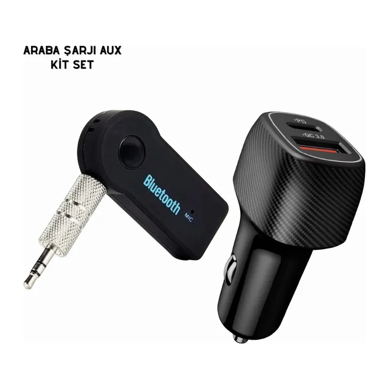 Araç İçi Bluetooth Müzik Kiti + Type-C PD Araç Şarjı Seti