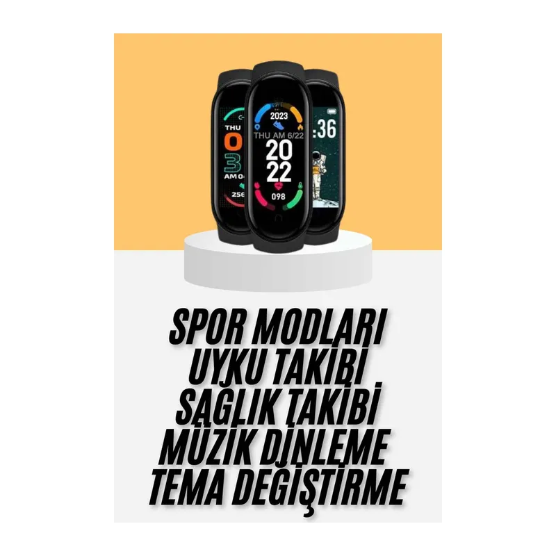 M6 Akıllı Bileklik Siyah Adımsayar Spor Takibi Android ve İOS Uyumlu