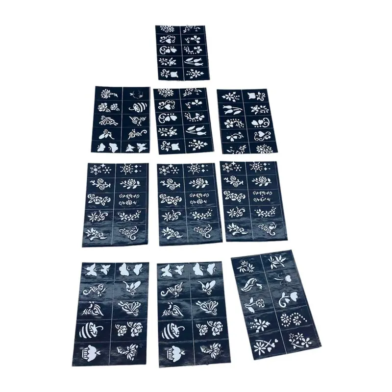 Çiçekli 10X14CM Tüp Kına Desen Çıkartma Şablonu 12 Parça