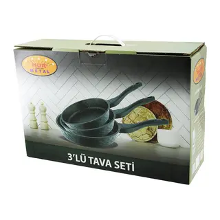 Nur Işıklar Metal 3PCS Döküm Tava Seti 20-24-28CM