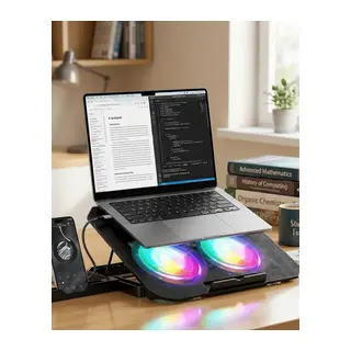 Notebook Soğutucu Stand RGB Aydınlatmalı İki Fanlı Laptop Altlığı