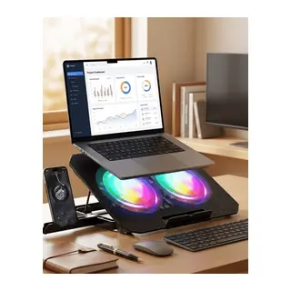 Çift Fanlı Laptop Soğutucu RGB Işıklı Sessiz Notebook Standı