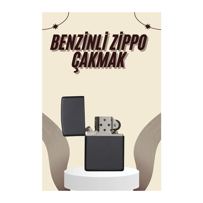 Çakmak Parlak Siyah Benzinli Çakmak Cep Boy Doldurulabilir