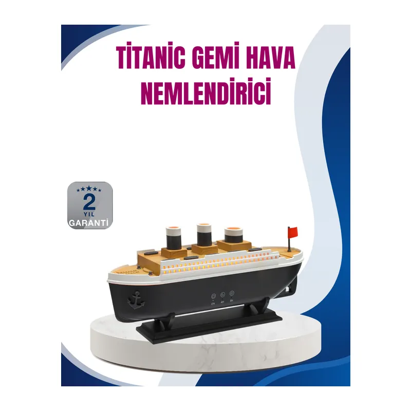 Dekoratif Gemi Modeli 7 Renk Işıklı Hava Nemlendirici ve Oda Kokusu Difüzörü