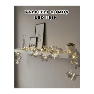 Yaldızlı Gümüş Yaprak LED Işık Pilli Dekoratif Ortam ve Yılbaşı Aydınlatması