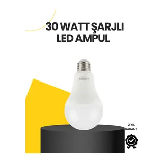 Yüksek Işık Güçlü Şarjlı LED Ampul E27 30W Enerji Tasarruflu