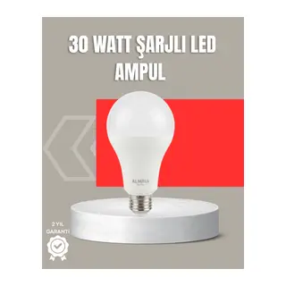 30W Şarjlı LED Ampul E27 Duy %80 Enerji Tasarruflu Soğuk Beyaz
