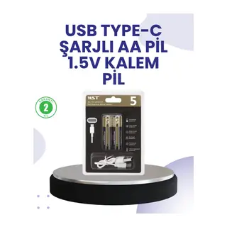 Type-C USB ile Hızlı Şarj Edilebilir AA Kalem Pil | 1.5V Lityum | Çiftli Paket
