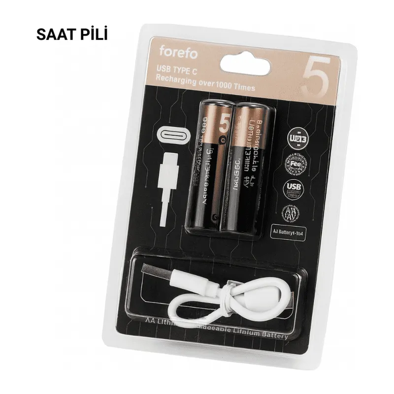 USB Type-C ile Hızlı Şarj Edilebilen AA Lityum Pil