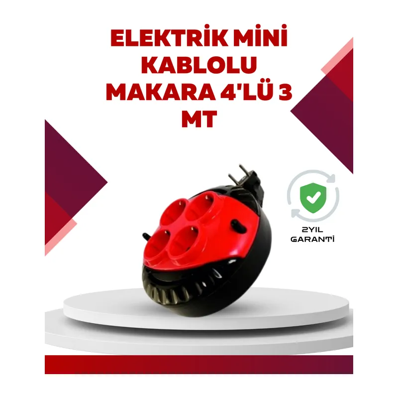 Kırmızı Renk 3 Metre 4’lü Kablolu Priz Makarası