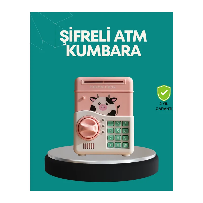 Pembe ATM Kasa Görünümlü Elektronik Şifreli Çocuk Kumbarası