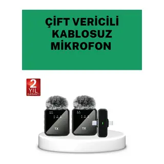 Canlı Yayın ve Video Çekimleri İçin Çiftli Kablosuz Yaka Mikrofon