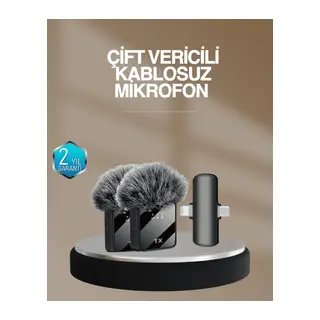 2’li Kablosuz Yaka Mikrofonu Type-C ve Lightning Uyumlu Profesyonel Set