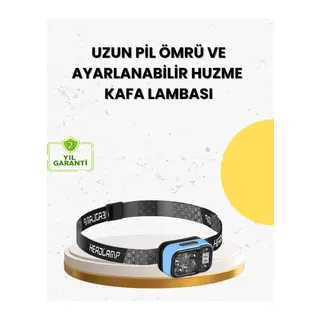 Üç Renkli LED Kafa Feneri 53 Mod Güç Göstergeli Type C Şarjlı