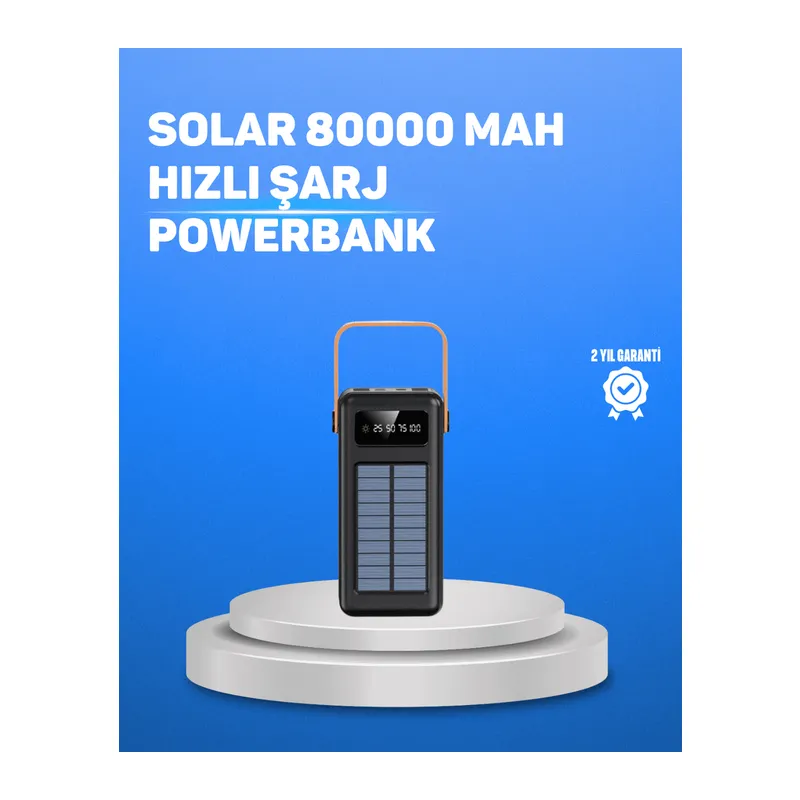 80000 mAh Yüksek Kapasiteli Powerbank Göstergeli Solar Şarj Cihazı