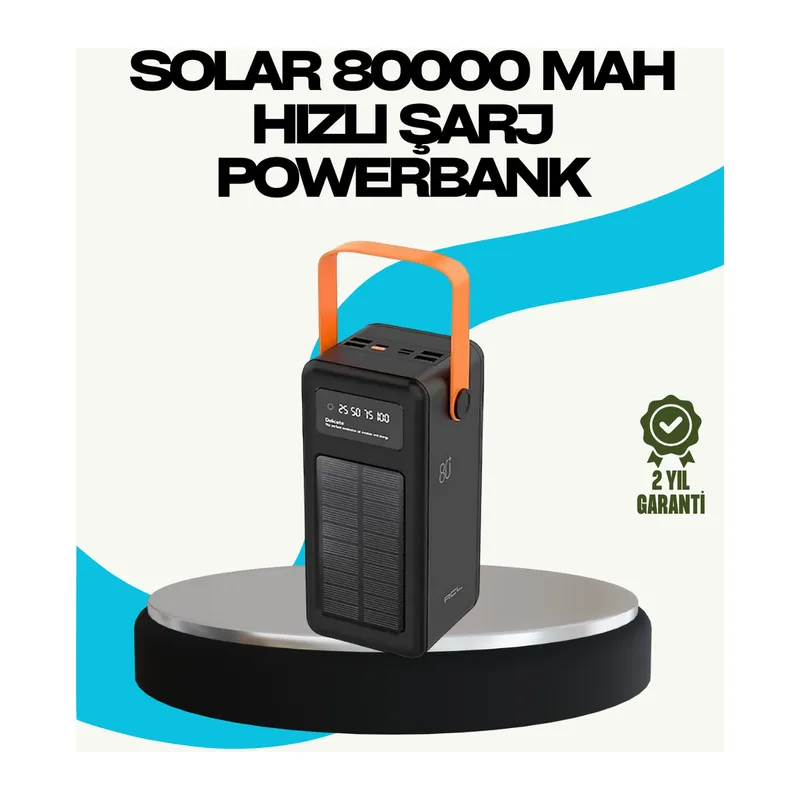 80000 mAh Güneş Enerjili Powerbank 4 Kablolu Type C Lightning Micro USB
