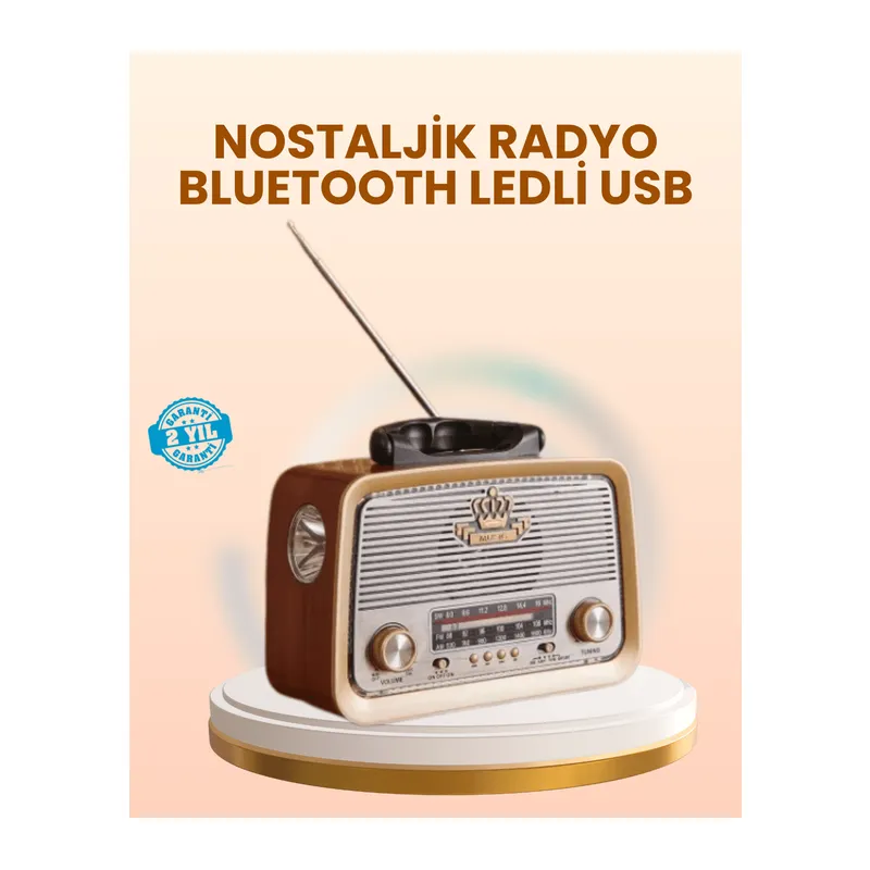 Eskitme Tasarımlı Ahşap Bluetooth Radyo LED Aydınlatmalı