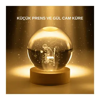 Küçük Prens Cam Küre USB Işıklı Ahşap Standlı Büyük Boy