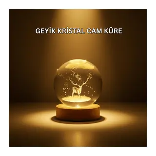 USB Bağlantılı Geyik Temalı Kristal Küre Premium Masa Gece Lambası