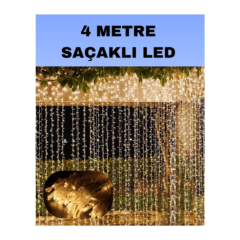 4 Metre Icicle Şelale Led Perde Işık Sarı Aydınlatma