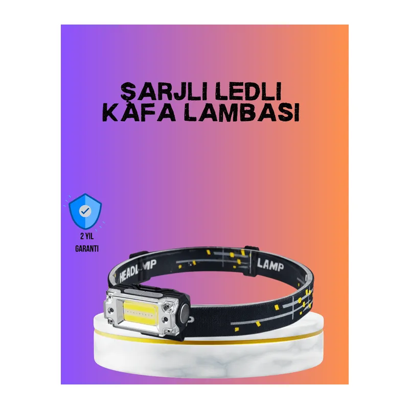 Beyaz Led Işık Sensörlü Kafa Lambası Lityum Batarya Led El Fenerli Şarjlı