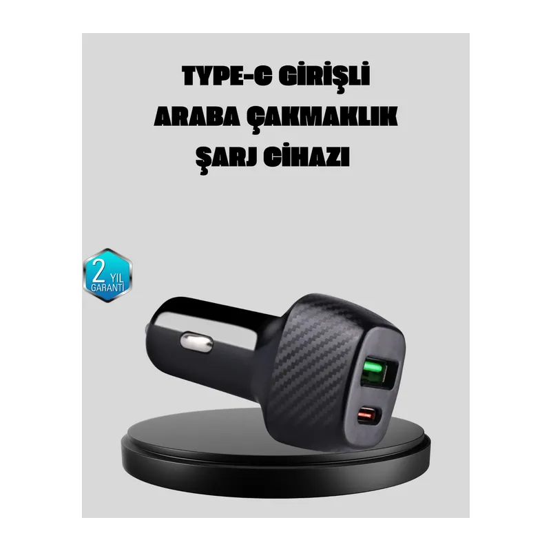 PD Destekli 38W Araç Şarj Başlığı Type-C + USB Çift Çıkış Hızlı Şarj