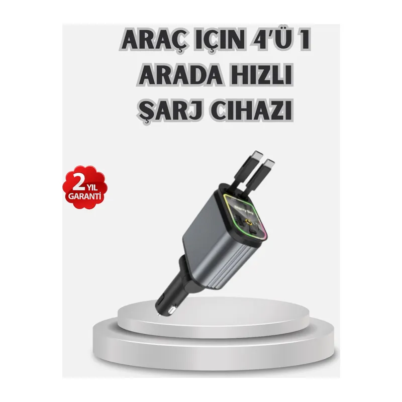 Araç Şarj Cihazı 4 Portlu 66W Hızlı Şarjlı LED Işıklı ve 180° Dönebilir