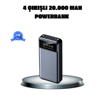 Powerbank 20000 mAh 4 Çıkışlı Hızlı Şarjlı ve LED Göstergeli