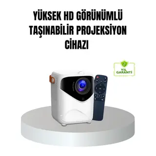 Taşınabilir 1080P HD Akıllı Projektör – 64GB Dahili Hafıza, 2GB RAM, Uzaktan Kumandalı