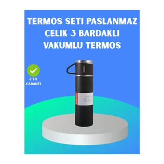 304 Çelik Termos Seti | 2 Bardaklı, 500 ml, Uzun Süre Isı Koruma