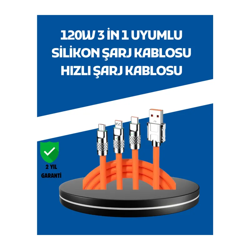 120W Şarj Destekli 3’ü 1 Arada Çoklu Şarj Kablosu – 1.2 Metre