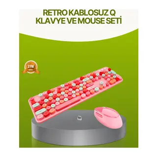Bluetooth Retro Kablosuz Klavye ve Mouse Seti – 3 Cihaz Bağlantılı, Sessiz Tuş, Uzun Pil Ömrü