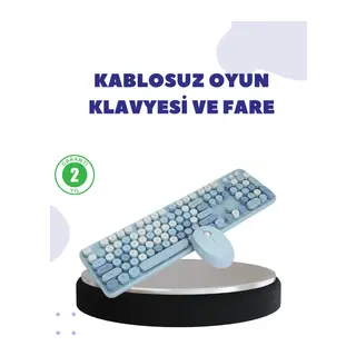 Kablosuz Retro Klavye ve Mouse Seti – 104 Tuşlu, Sessiz Yazım