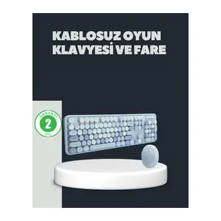 Retro Daktilo Stilli Kablosuz Klavye Mouse Seti – Sessiz ve Şık
