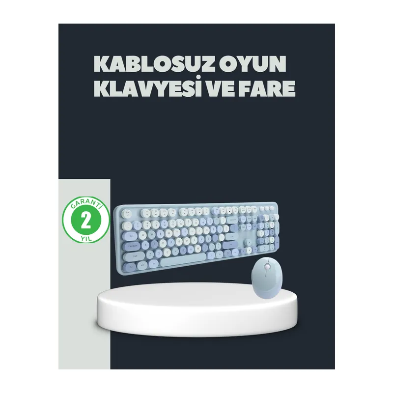 Retro Daktilo Stilli Kablosuz Klavye Mouse Seti – Sessiz ve Şık