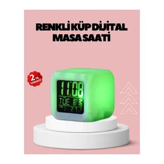 Kronometre ve Takvim Destekli Renk Değiştiren LED Dijital Küp Saat