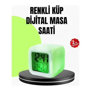 Gece Lambası Fonksiyonlu Renk Değiştiren LED Küp Dijital Saat