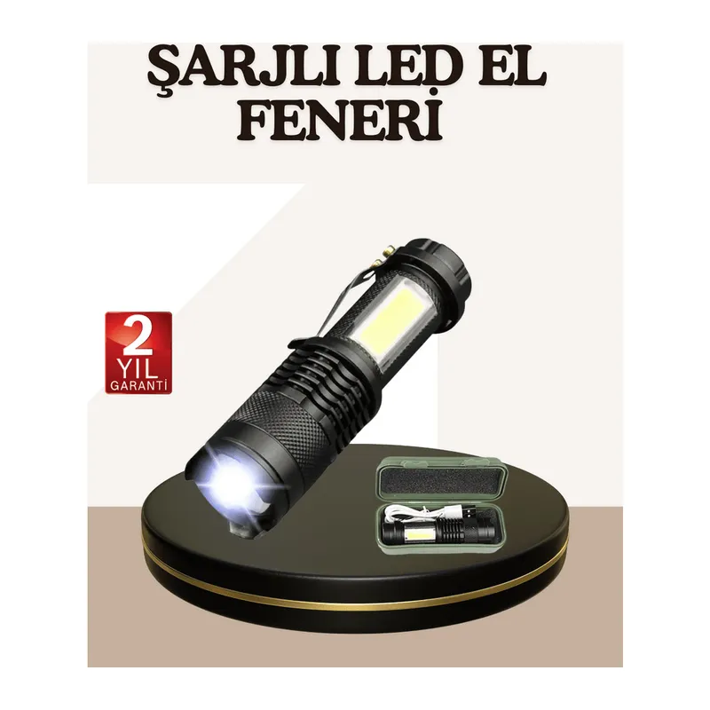 Küçük Boy Şarjlı LED El Feneri Taşınabilir Klipsli