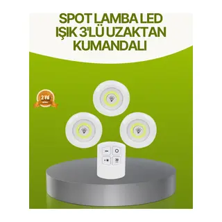 Uzaktan Kumandalı 3 Lü Kablosuz Led Spot Lamba Seti Yapışkanlı Pratik Kullanım