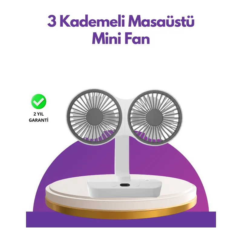 4 Kademeli Hız Ayarlı USB Şarjlı Çift Taraflı Masaüstü Vantilatör