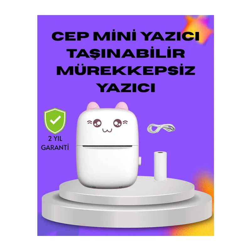 Kablosuz Mini Cep Yazıcısı Bluetooth Destekli 1200mAh Bataryalı