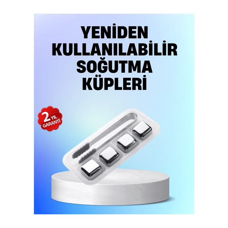Yeniden Kullanılabilir 304 Çelik Metal Buz Küpleri 4'lü Set