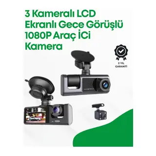 2.0” LCD Ekranlı, Döngüsel Kayıt Özellikli Üç Kameralı Oto Kamera