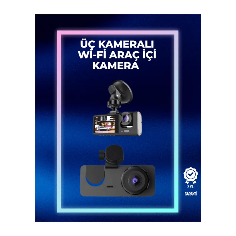 1080p Ön + 720p Arka & İç Kamera – Suya Dayanıklı Araç Güvenlik Kamerası