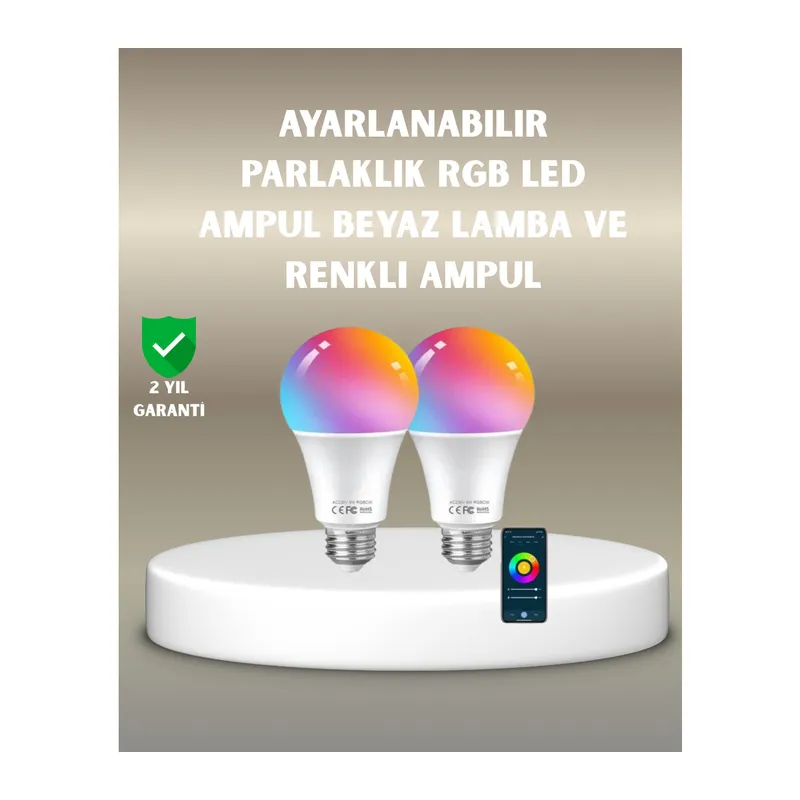Akıllı 9W RGBW LED Ampul, tasaruflu romantik ışıklı