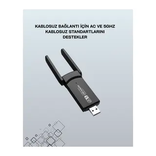 Yüksek Hızlı 1200 Mbps Çift Bant USB WiFi Adaptör – Güçlü Sinyal, Geniş Uyumluluk