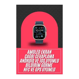 49mm Akıllı Saat Amoled Ekranlı Kadın Erkek Kol Saati Plastik Kordon