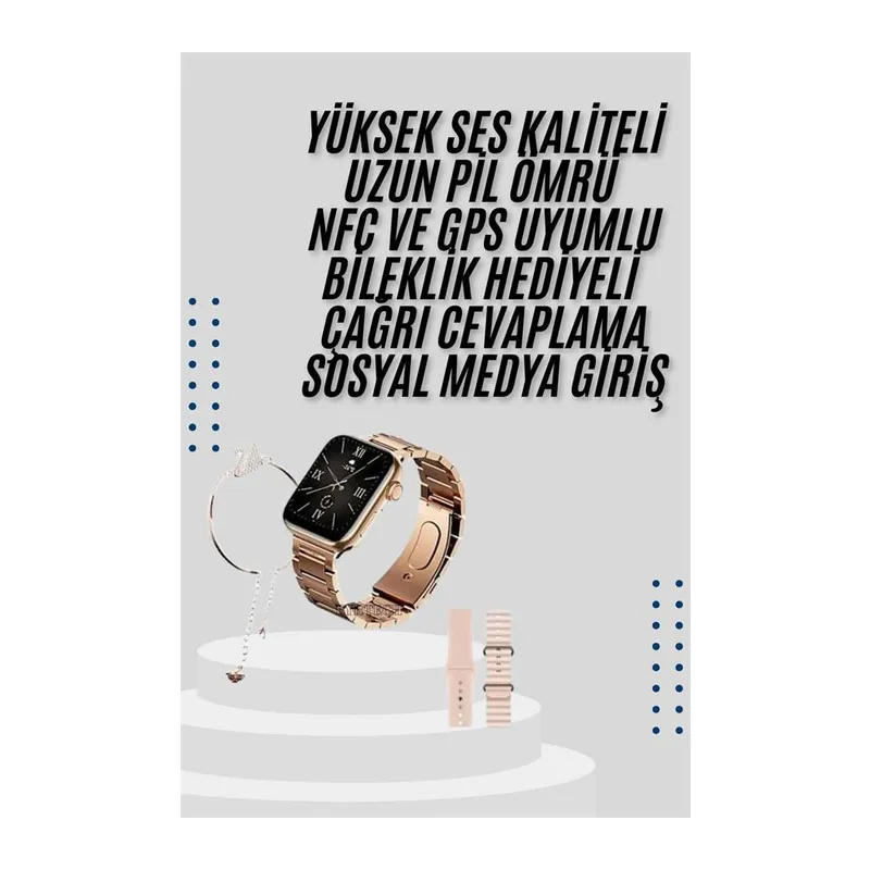 Akıllı Saat 3 Kordonlu Ve Aksesuarlı Bayanlar Için Şık Rose renk